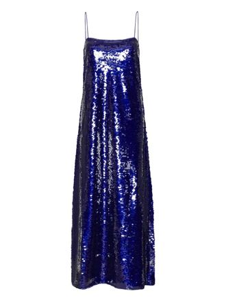 Rotate embellishment maxi dress - women - Recycled Polyester/Recycled Polyester/Elastane - 38 - Blue