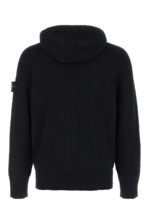Stone Island Ribbed Cotton-Nylon Knit Hoodie - Black