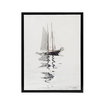 Artery8 Two Masted Schooner with Dory Winslow Homer Framed Canvas Wall Art in White | Size: W24 x H32