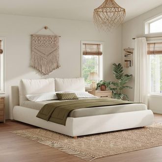 Merax Warm White 4ft6 Double Ottoman Storage Bed Frame Bed with Cushions