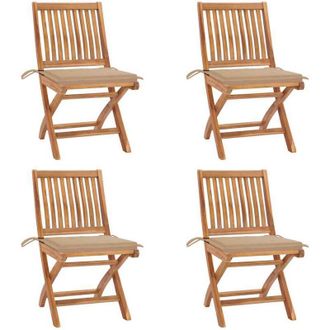 vidaXL Vidaxl - Sillas De Jard&iacute;n Plegables 4 Uds Madera Maciza Teca Con Cojines