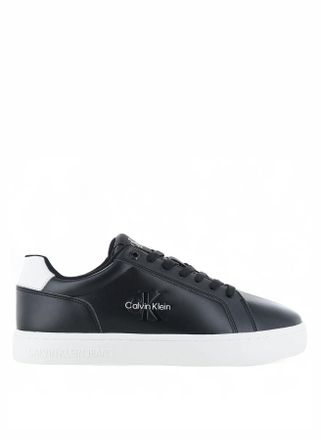 Calvin Klein Womens Classic Mono Leather Cupsole Trainers, Black (Black/Bright White), 9