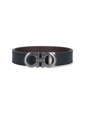 Ferragamo Reversible Leather Belt with Distinctive Silver Buckle