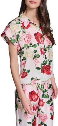 Karl Lagerfeld Placed Floral Satin Button-Up Shirt in Cornelia Rose/sft Wht Multi at Nordstrom, Size Large