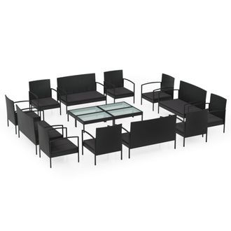 vidaXL Set Muebles De Jard&iacute;n 16 Piezas Y Cojines Rat&aacute;n Sint&eacute;tico Negro Vidaxl