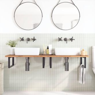 Berkfield Home Elegant Basin Shelf Wall Mounted Steel & Solid Wood Beech in Brown