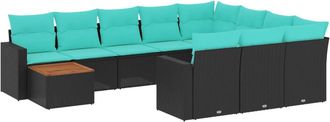 vidaXL Set De Sof&aacute;s De Jard&iacute;n 11 Pzas Y Cojines Rat&aacute;n Sint&eacute;tico Negro Vidaxl