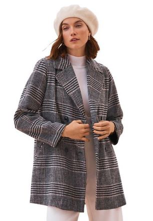 Jessica London A Line Wool Peacoat in Black Khaki Plaid at Nordstrom, Size 14