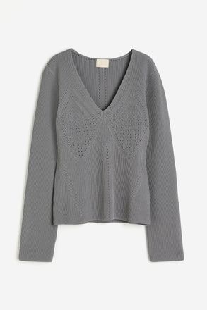 H&M Pullover in Pointellestrick - Grau