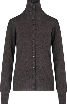 Christophe Lemaire Grey High Collar Buttoned Wool Sweater
