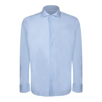 Dell'Oglio Wit Gestreept Business Casual Overhemd - Heren - Casual Overhemden - Blauw - M - Overhemden