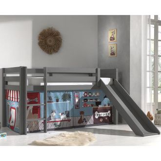 M&S Collection M&s - Cama De Media Altura 90x200 Con Tobog&aacute;n, Somier Y Funda Pet Shop Vipack Pino Gris