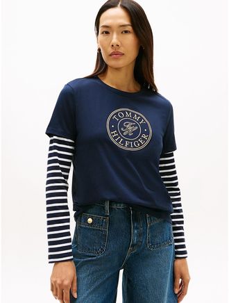 Tommy Hilfiger Womens Embroidered Medallion Logo T-Shirt - Navy - XL