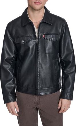 Levi's Faux Leather Trucker Jacket in Black at Nordstrom, Size Small