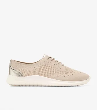 Cole Haan Womens Zero Grand Meritt Stitchlite Shoes In Rye Knit/ Gold Metallic / Leather Ivory