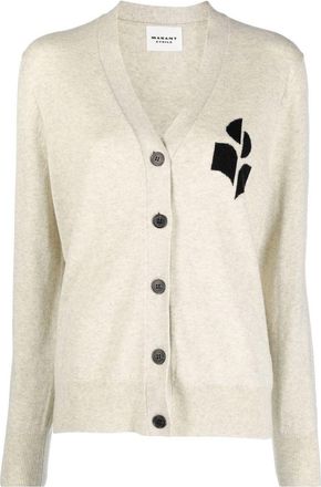 Isabel Marant Karin logo-intarsia cardigan - women - Cotton/Wool - 40 - Grey