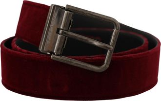 Dolce & Gabbana Mens Velvet Belt Burgundy Style - Dark Red Textile - Size 90 cm