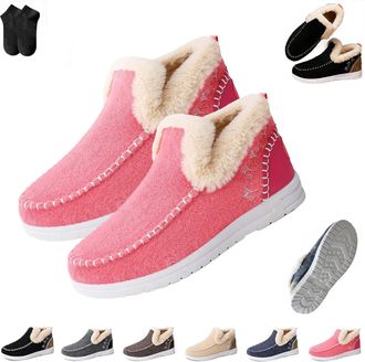 Generic Cozy Fleece Slip-On Boots,Womens Warm Anti-Slip Plush Lined Winter Ankle Boots,Non-Slip Casual Loafer for Indoor Outdoor (Red, Aldult, Adult, Women, 8