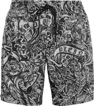 Philipp Plein Long Swim Boxers Tattoo - Heren - Strandmode - Zwart - 2XL - Polyester - Badmode
