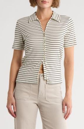 Sanctuary Stripe Button-Up T-Shirt in Milk Blac at Nordstrom Rack, Size Medium