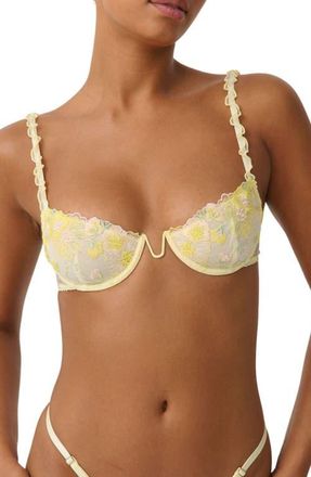 Kat The Label Amelia Embroidered Underwire Bra in Limoncello at Nordstrom, Size Xxx-Large