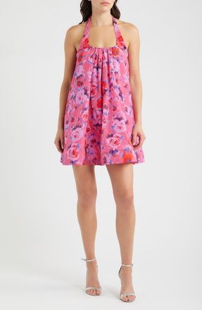Black Halo Lovie Floral Halter Minidress in Rose Fraise at Nordstrom, Size 12