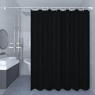 OEM Cortina De Ducha Textil Impermeable, Suave Al Tacto, Ligera - Cortina Individual, 180 Cm De Ancho X 200 Cm De Alto - Negro Intenso