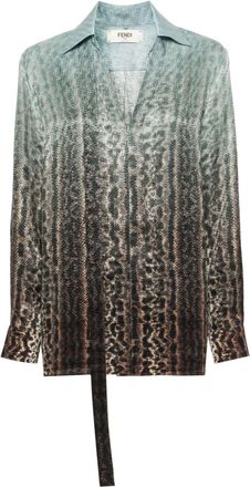 Fendi animal-print silk shirt - women - Silk - 36 - Blue