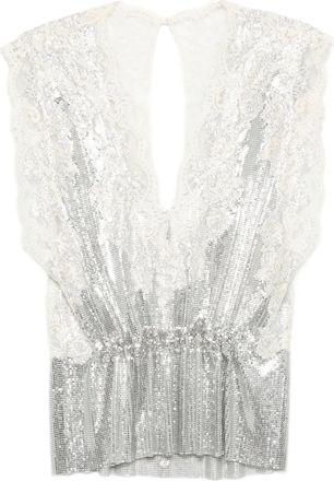 Paco Rabanne Top con inserti in pizzo - Argento