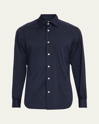 Kiton Mens Solid Cotton Sport Shirt
