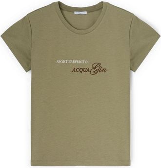 Motivi Jersey T-shirt met geborduurd tekst - Dames - T-shirts - Groen - XS - Katoen - Tops