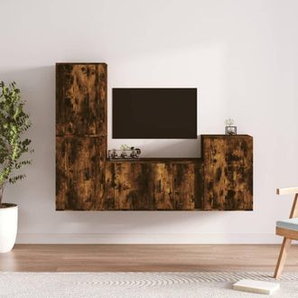 vidaXL Vidaxl - Set De Muebles De Tv 4 Pzas Madera Contrachapada Roble Ahumado
