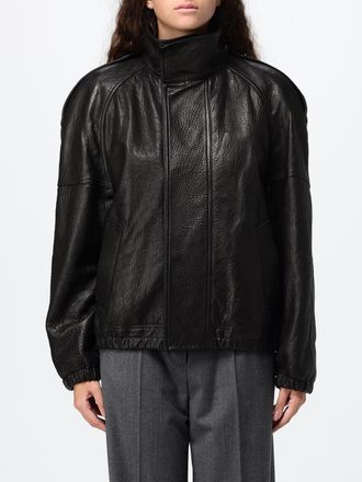 Saint Laurent Giacca corta in pelle dagnello con spalle arricciate
