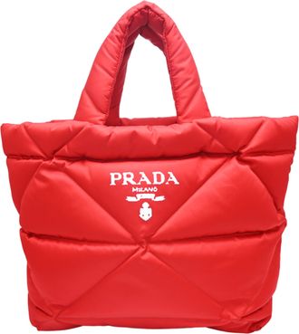 Prada Red Color Nylon Tote Bag (Pre-Owned)
