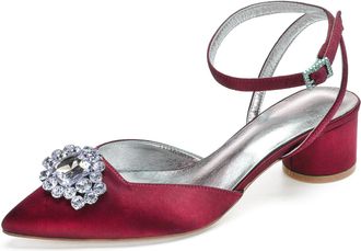 Generic Wedding Bridal Heels Women Ankle Strap Pointed Toe Slingback Chunky Low Heels Womens Pumps Wedding Dress Shoes 4.5Cm,Burgundy,5 UK