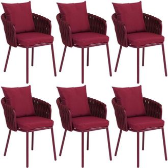 Hhg Set 6 sedie da sala pranzo alluminio HHG-190, poltrona interno, stoffa/tessuto (180g/m&sup2;) intreccio in corda, bordeaux