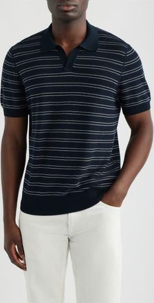 BOSS H-Narciso Stripe Johnny Collar Polo in Dark Blue at Nordstrom, Size Xx-Large