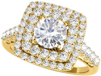Mauli Jewels 2.00 Carat Moissanite Diamond 14K Yellow Gold Halo Engagement Rings For Women In Ring Size 6