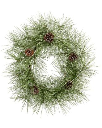 Nearly Natural 24in Iced Pine Artificial Wreath with Pine Cones