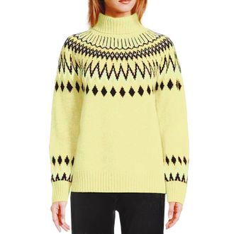 Generic Fairisle Jumper Women Trendy Plus Size Polo Neck Jumpers Fair Isle Roll Neck Knitted Sweaters Winter Thermal Warm Pullover Sweaters Festive Knitwear,L