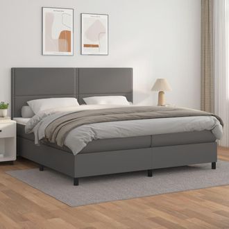 vidaXL Vidaxl - Cama Box Spring Con Colch&oacute;n Cuero Sint&eacute;tico Gris 200x200 Cm