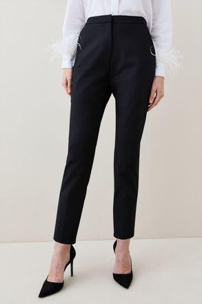 Karen Millen Petite Essential Techno Woven Trousers in Black at Nordstrom, Size 10P