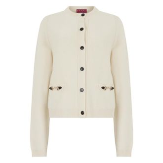 Gucci Cardigans, female, White, Size: S Wool cashmere cardigan with Horsebit