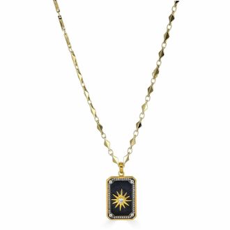 Rachel Reinhardt Jewelry Womens Celestial Star Dog Tag Necklace In Black