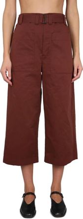 Christophe Lemaire High-Waisted Cropped Wide-Leg Utility Broek - Dames - Vrijetijds broeken - Bruin - S - Leer - Broeken