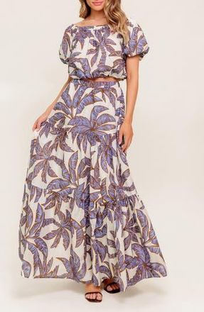 Flying Tomato Puff Sleeve Woven Top in White/Blue at Nordstrom Rack, Size Medium