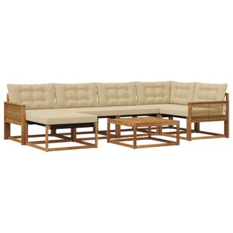 vidaXL Conjunto De Sof&aacute;s De Exterior Con Coj&iacute;n 7 Pcs Natural Y Beige Vidaxl