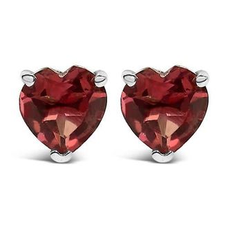 House of Brilliance 14K Gold 5MM Heart Cut Gemstone Solitaire Stud Earrings in Red Garnet | White at Nordstrom