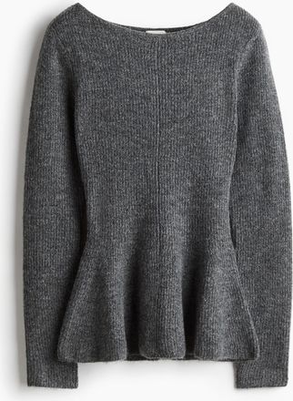 H&M Gerippter Pullover mit Peplum - Grau