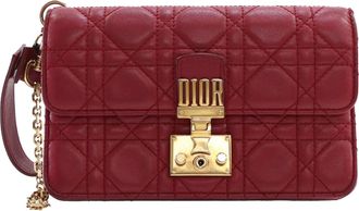 Dior Pre-owned Womens Lambskin Cannage Dioraddict Wristlet Clutch - Dark Red Leather - One Size